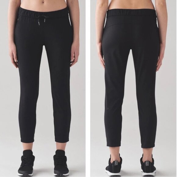 lululemon athletica Pants - Lululemon On The Fly Pants Black Elastic Waist with Drawstring Woven 27  Size 4